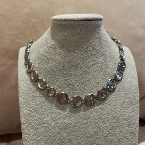 Silver Textured Coin Style Necklace 16-18”
